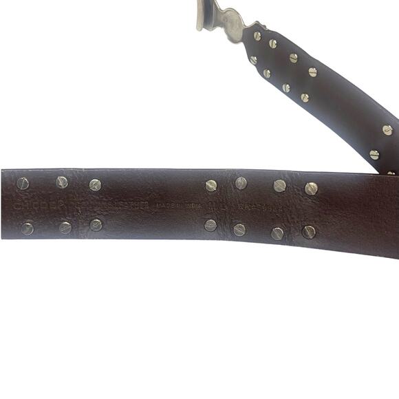 Chicos Genuine Leather Studded Belt L Silver Metal Aztec Steam Punk Ring Clasp - Picture 5 of 7